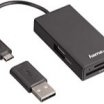 Hama kártyaolvasó+HUB USB+OTG, fekete